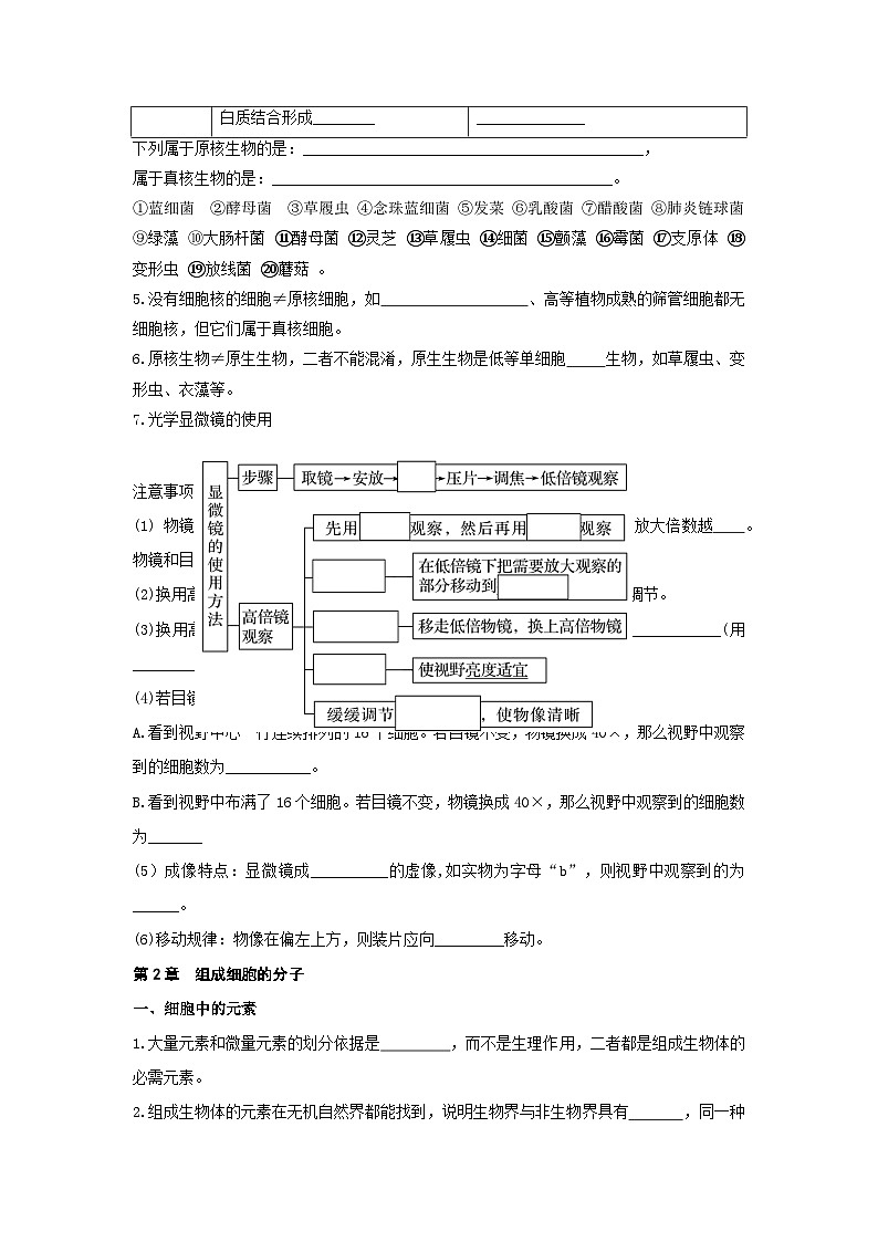 人教版（2019）高中生物必修1《分子与细胞》期末复习知识点考点提纲填空版（含答案）第2页