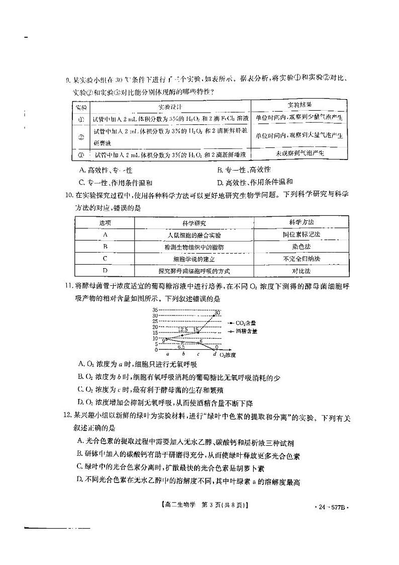 河北省承德市2023-2024学年高二年级下学期期末考试+生物试卷（含答案）03