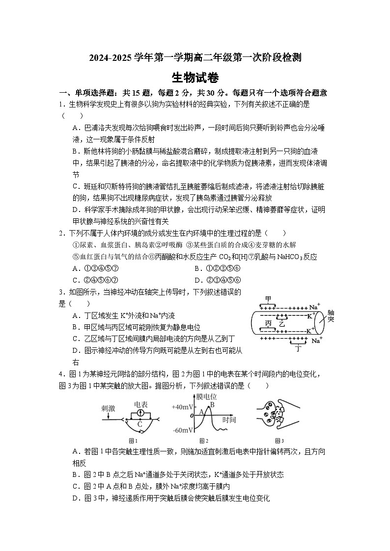 江苏省连云港市连云区连云港高级中学2024-2025学年高二上学期9月月考生物试题01