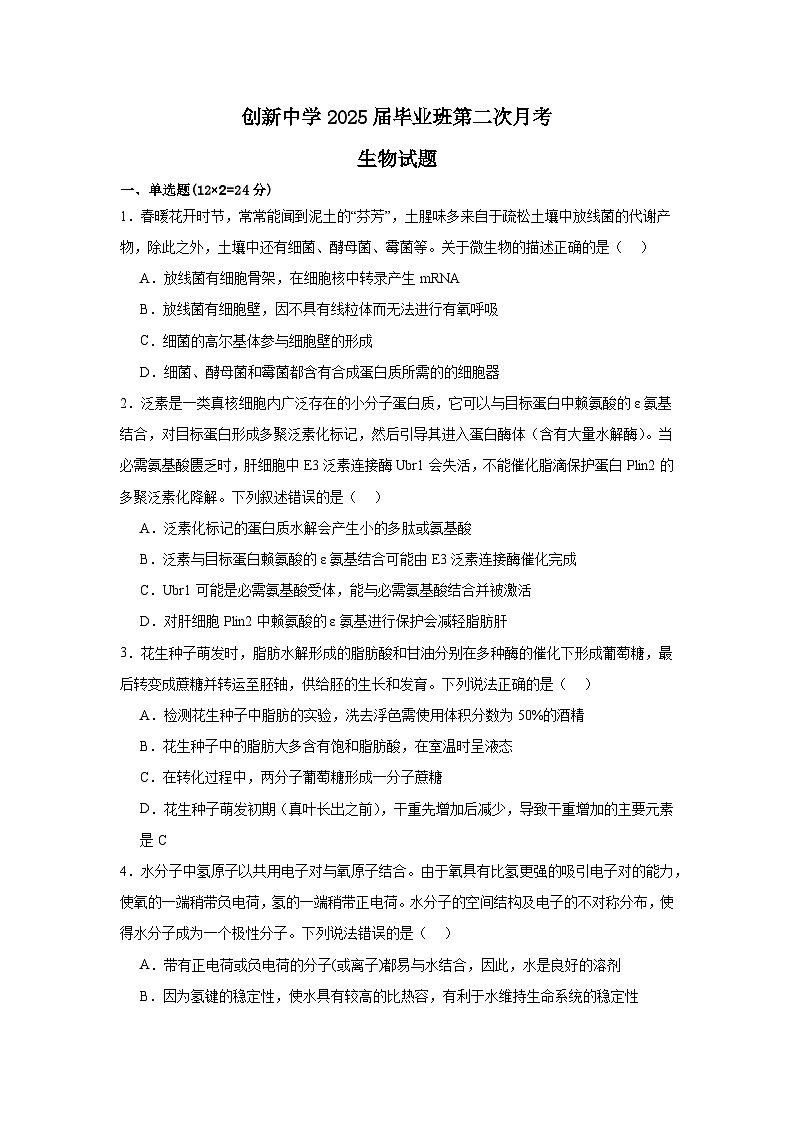 湖南省邵东市创新高级中学2024-2025学年高三上学期第二次月考生物试题01