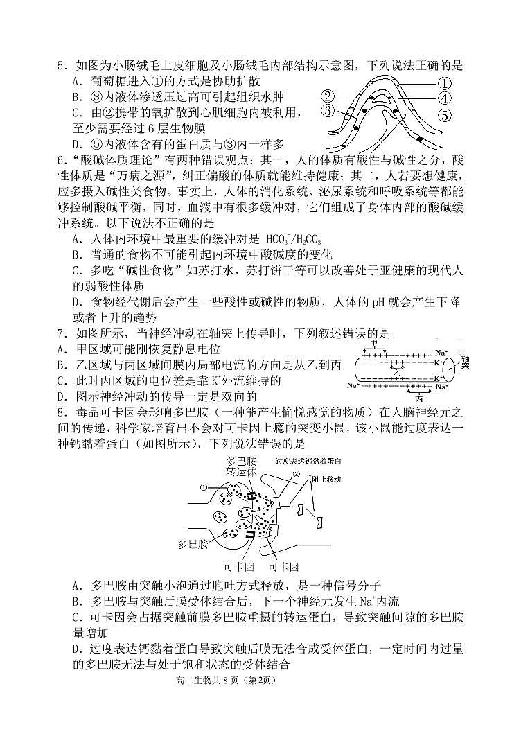 黑龙江省齐齐哈尔市第八中学校2024-2025学年高二上学期9月月考生物试题02