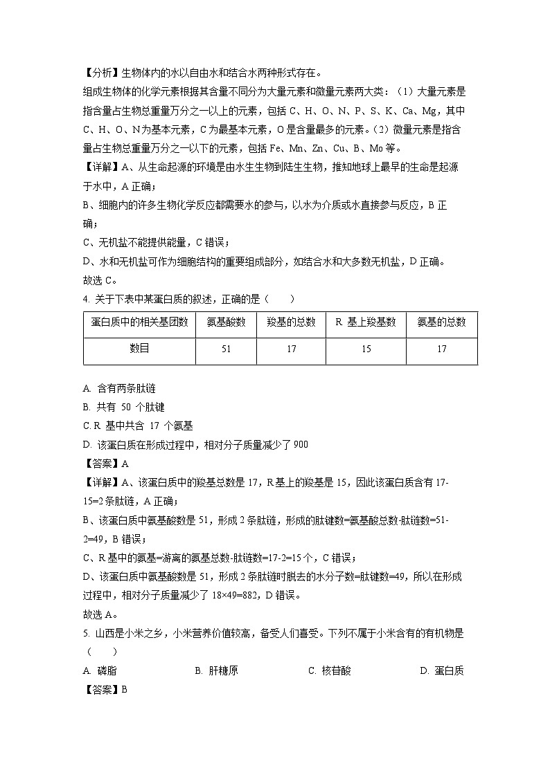 [生物][期末]天津市红桥区2023-2024学年高一上学期1月期末试题(解析版)第2页