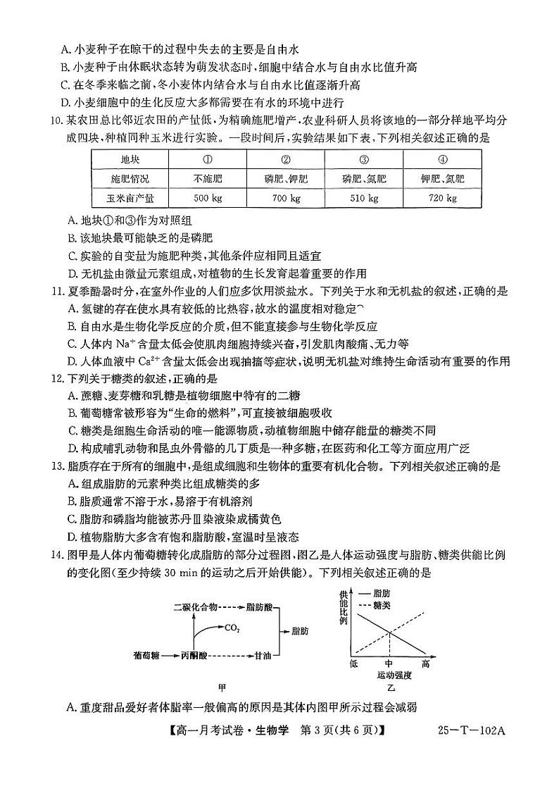 贵州省毕节市威宁县2024-2025学年高一上学期第一次月考生物试题第3页