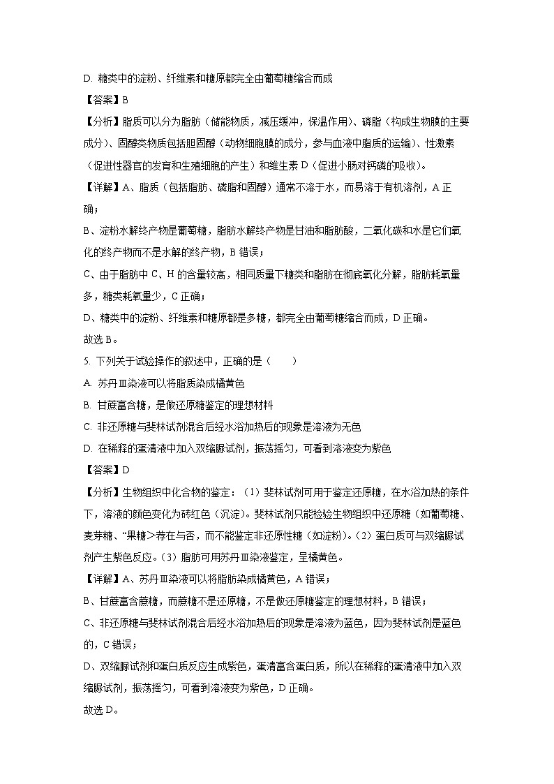 【生物】湖北省武汉市洪山高级中学2024-2025学年高一上学期9月考试试题（解析版）第3页