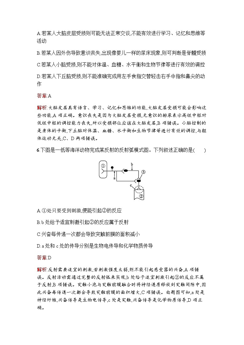 人教版高中生物选择性必修1第2章神经调节过关检测(A卷)含答案第3页