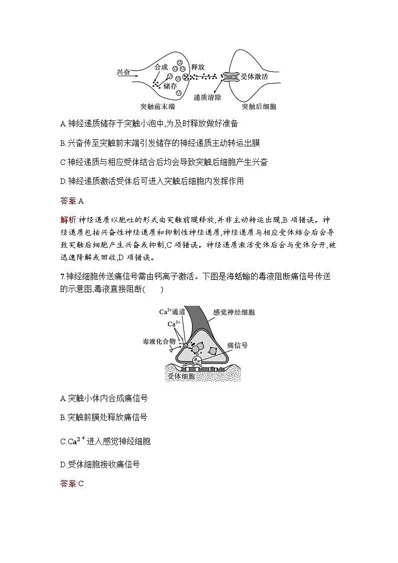 人教版高中生物选择性必修1第2章神经调节过关检测(B卷)含答案第3页
