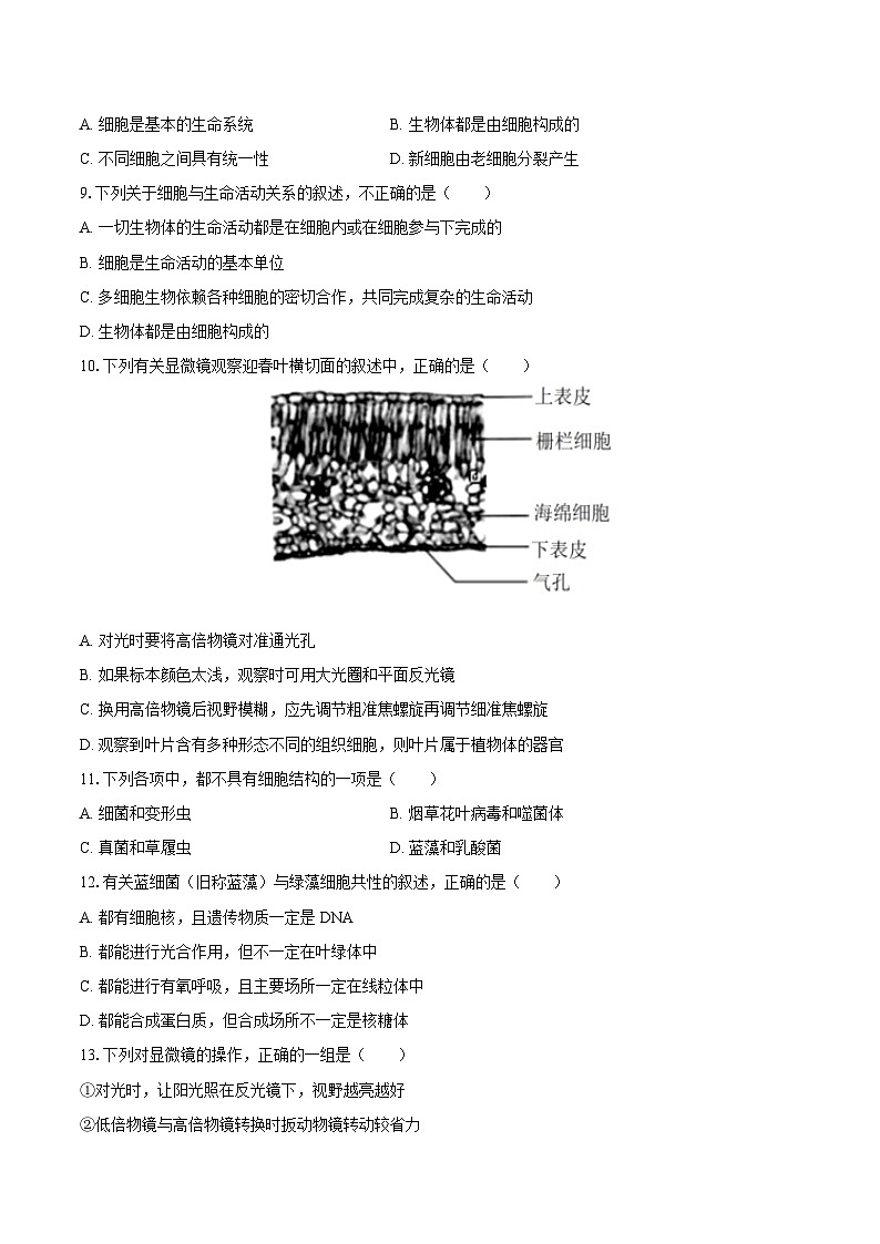 2024-2025学年河南省许昌市禹州高级中学高一（上）月考生物学试卷（9月份）（含解析）第2页