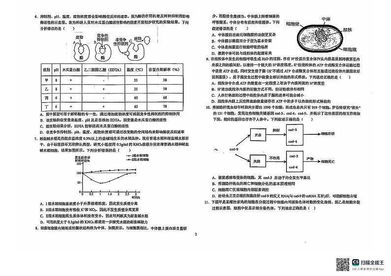 安徽省六安第一中学2024-2025学年高三上学期9月月考生物试题+答案第2页