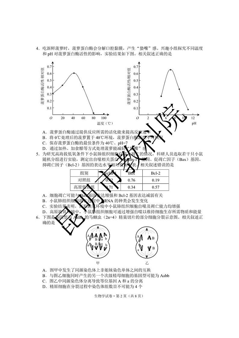 云南省昆明市2023-2024学年高二下学期期末质量检测考试+生物试卷第2页