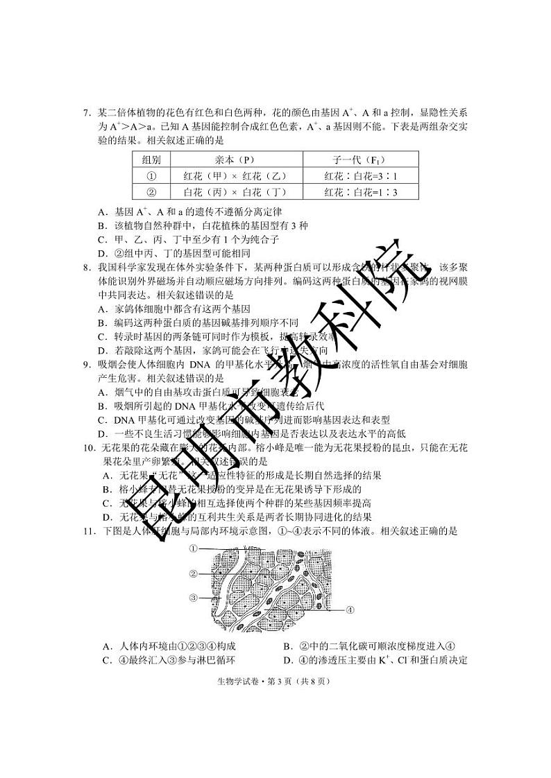 云南省昆明市2023-2024学年高二下学期期末质量检测考试+生物试卷第3页