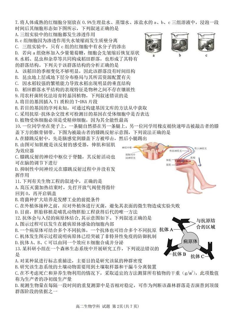 浙江省温州环大罗山联盟2023学年高二第二学期期末联考生物试卷第2页
