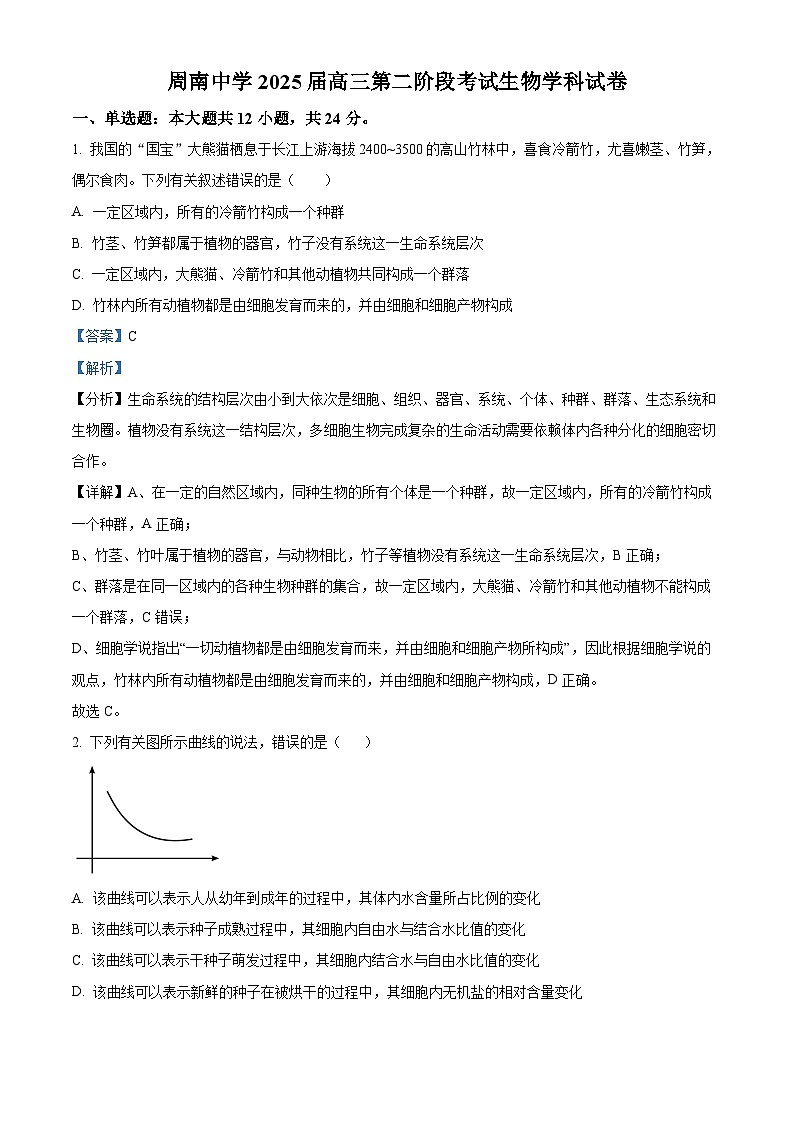 湖南省长沙市周南教育集团2024-2025学年高三上学期10月月考生物试题（解析版）第1页