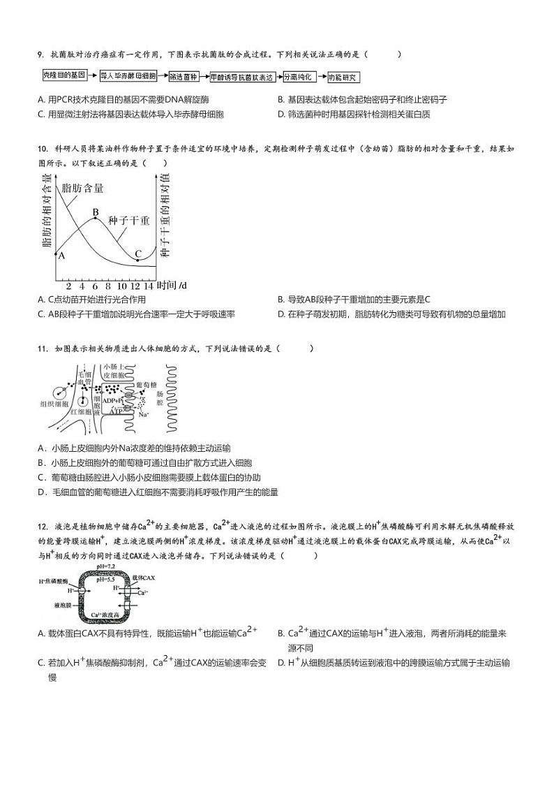 [生物]2024～2025学年重庆涪陵区涪陵五中高三上学期开学考试试卷原题版第2页