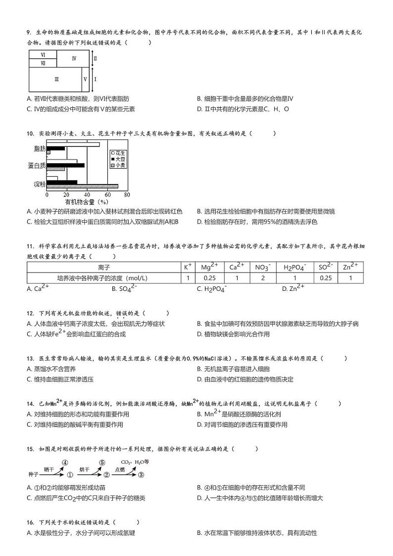 [生物]2024～2025学年山西太原小店区山西省实验中学高一上学期月考试卷(第一次)(原题版+解析版)02