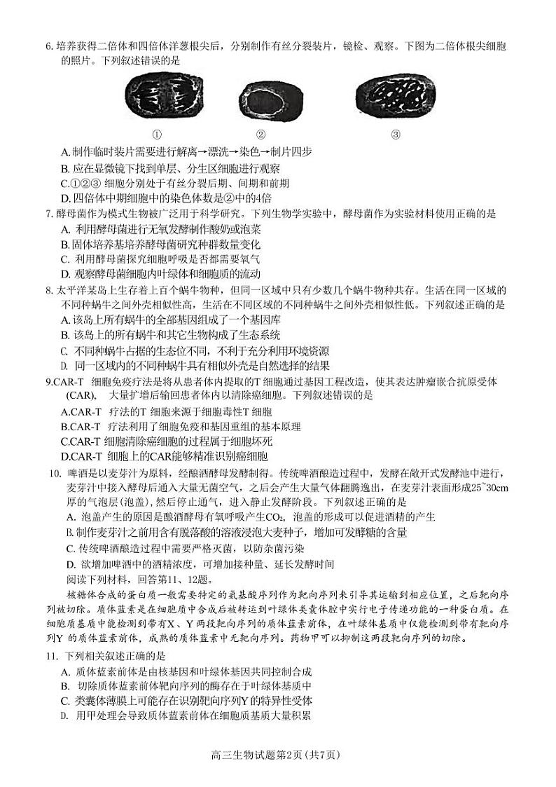 生物丨江浙皖高中（县中）发展共同体高三10月联考生物试卷及答案第2页