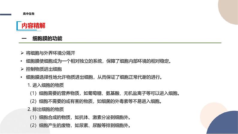 2024-2025学年高一生物学必修1（人教版）上课课件 第3章- 第1节 细胞膜的结构和功能第6页