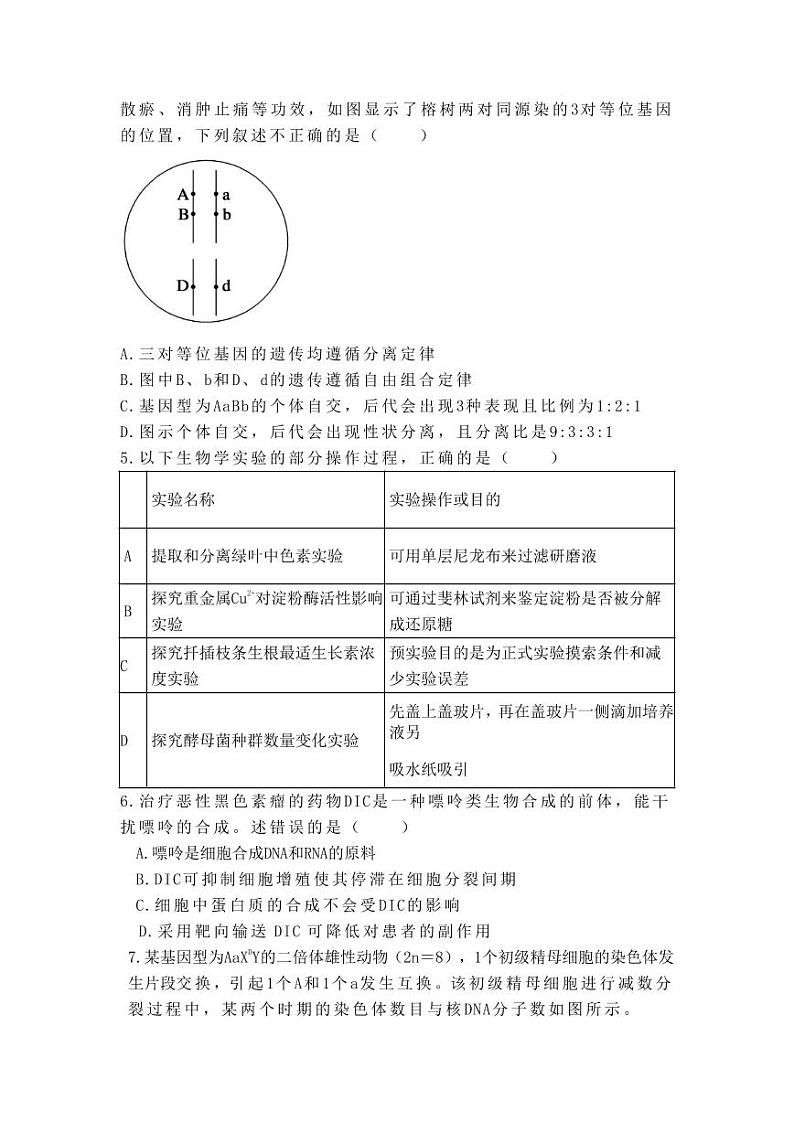 天津市和平区双菱中学2024-2025学年高三上学期10月第一次月考生物试题02