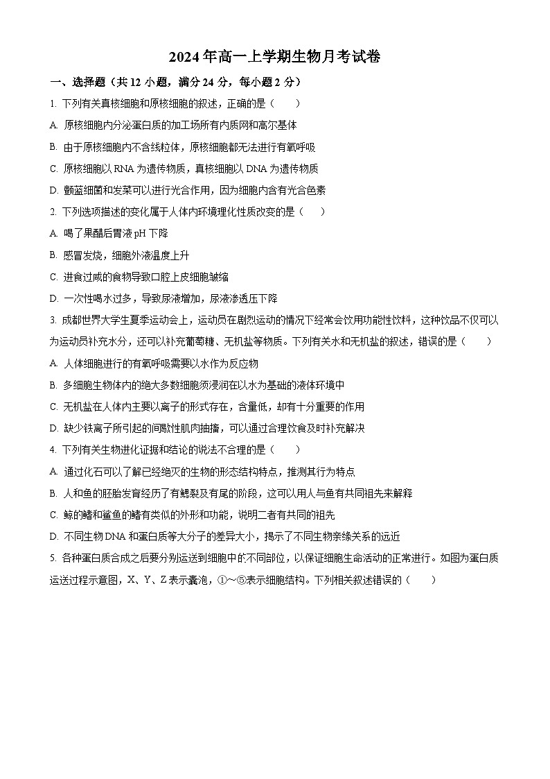 湖南省岳阳市临湘市2024-2025学年高一上学期9月月考生物试题 Word版无答案第1页
