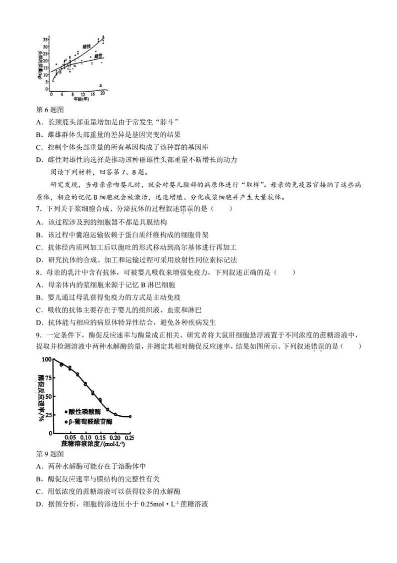 [生物]浙江省浙南名校联盟2024～2025学年高三上学期第一次联考月考试题(有答案)第2页
