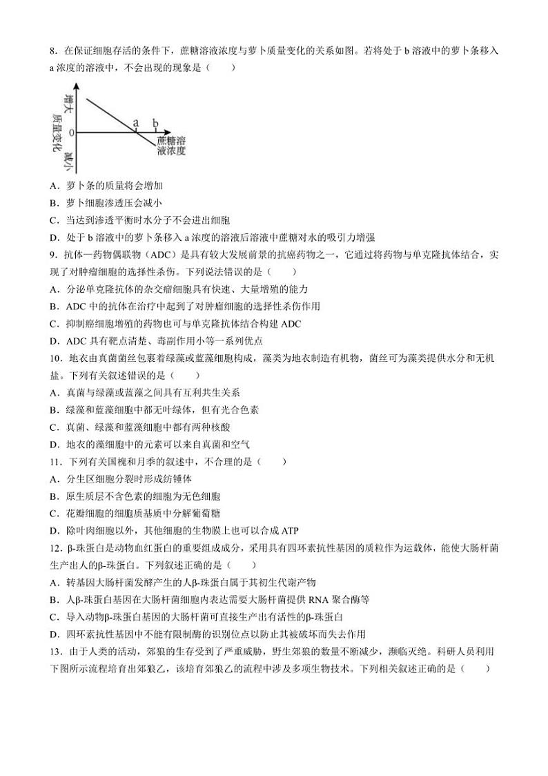 [生物]河南省部分名校2024～2025学年高三上学期第一次联考月考试题(有答案)03
