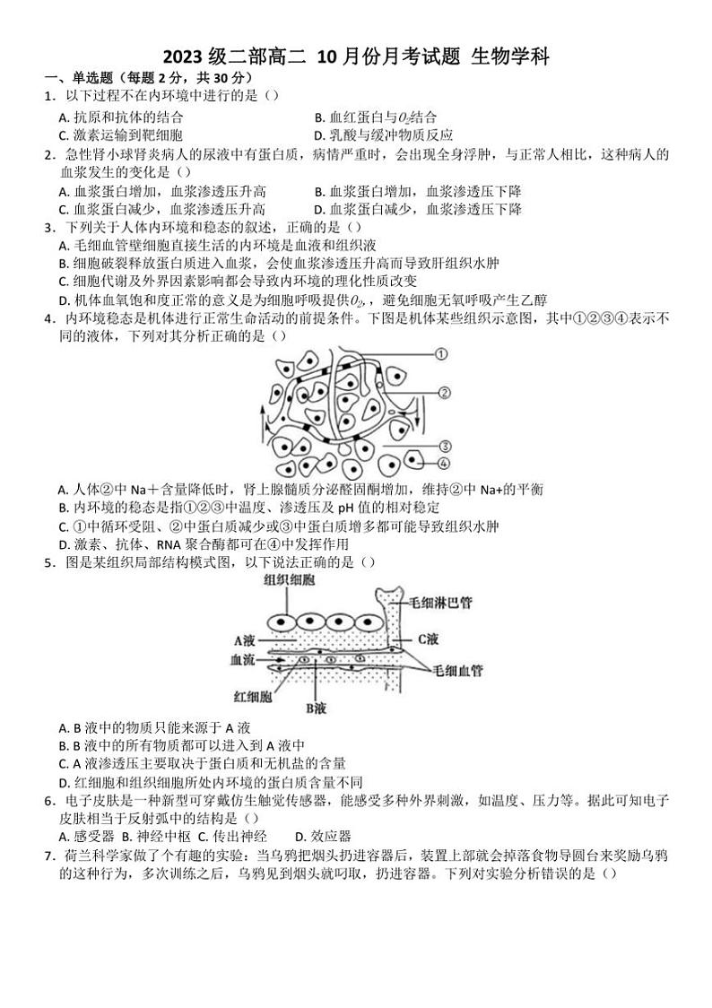 [生物]山东省淄博市高青县第一中学2024～2025学年高二上学期10月月考试题(有答案)第1页