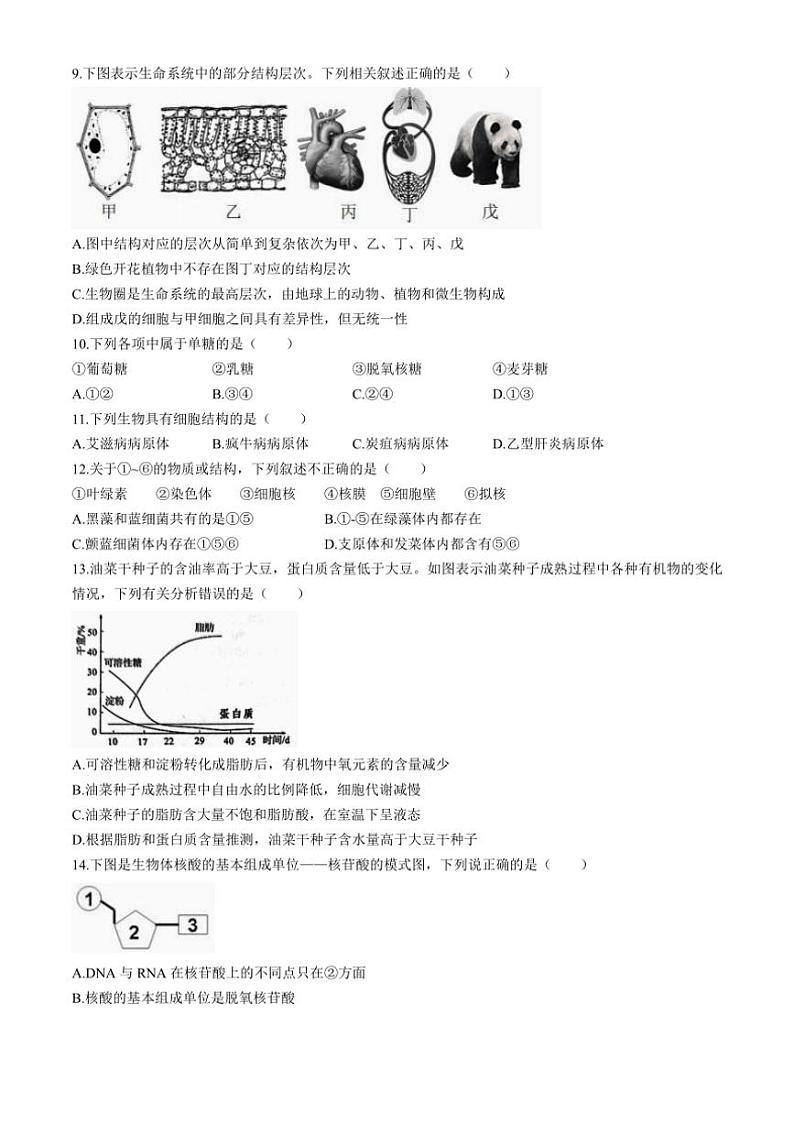 [生物]福建省宁德市某校2024～2025学年高一上学期9月月考试题(有答案)第2页
