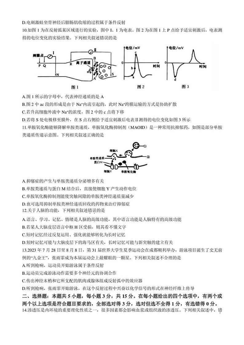 [生物]山西省部分学校2024～2025学年高二上学期10月月考试题(有答案)第3页