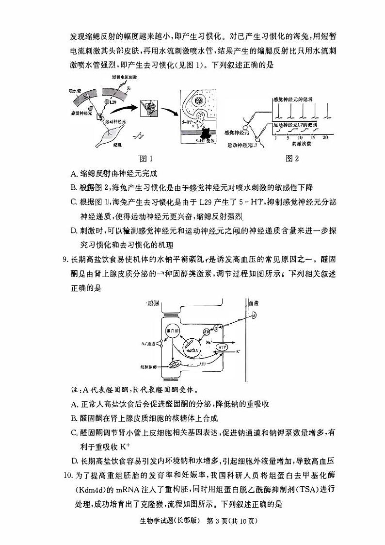 湖南省2023_2024高三生物上学期第一次月考试题试题03