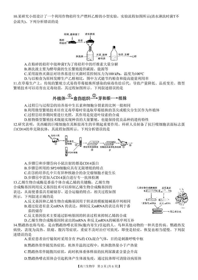重庆市2023_2024高三生物上学期9月开学联考试题pdf第3页