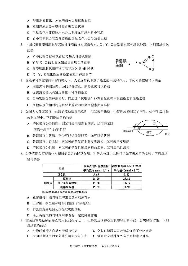 福建省厦门市2023_2024学年高二生物上学期10月阶段性检测试题pdf第2页