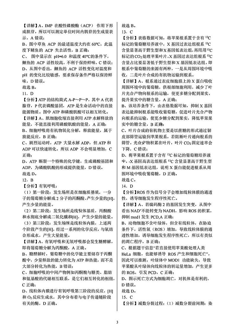 重庆市拔尖强基联盟2025届高三上学期10月联考生物答案第3页