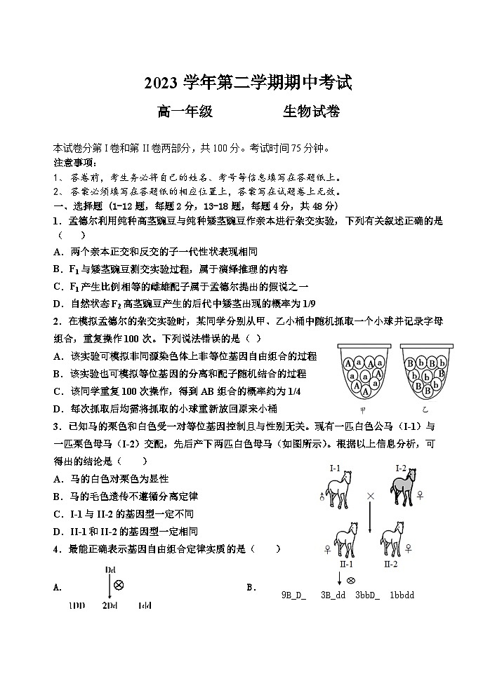 广东省广州市第八十九中学2023-2024学年高一下学期期中考试生物试题01
