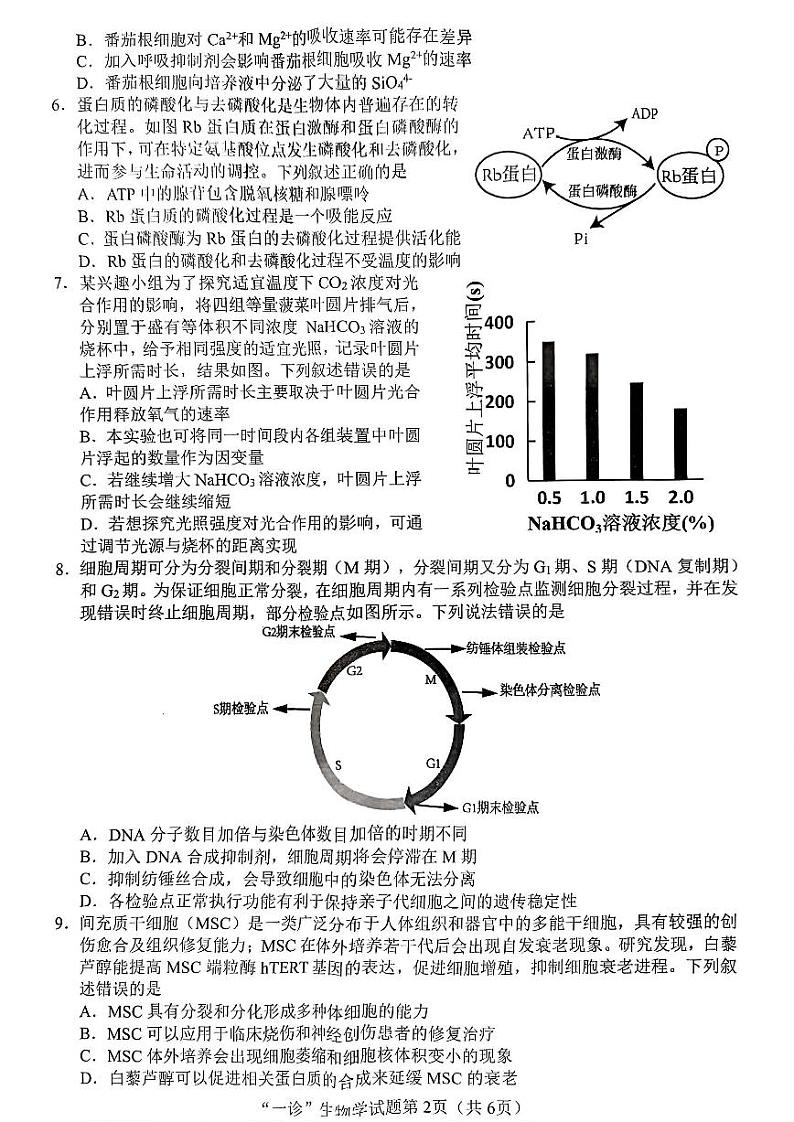 四川省南充市2025届高三高考适应性考试（一诊）生物试题第2页