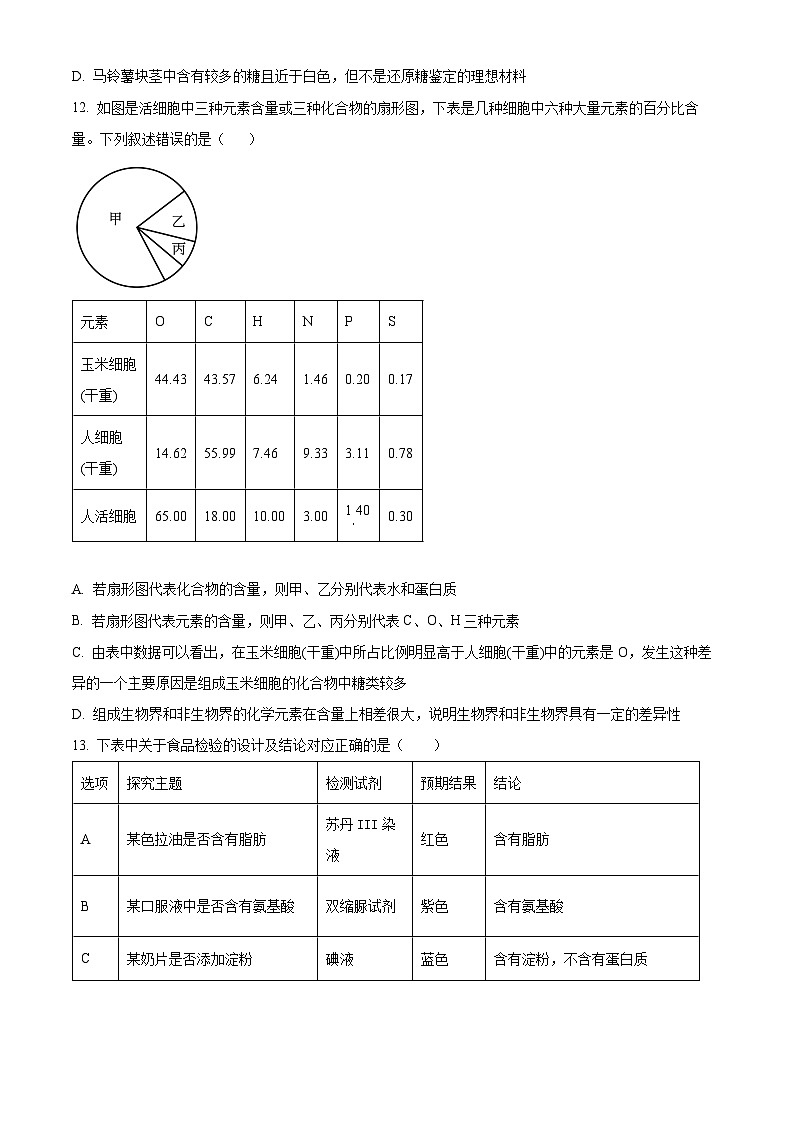 吉林省通化市梅河口市第五中学2024-2025学年高一上学期9月月考生物试题（Word版附解析）03