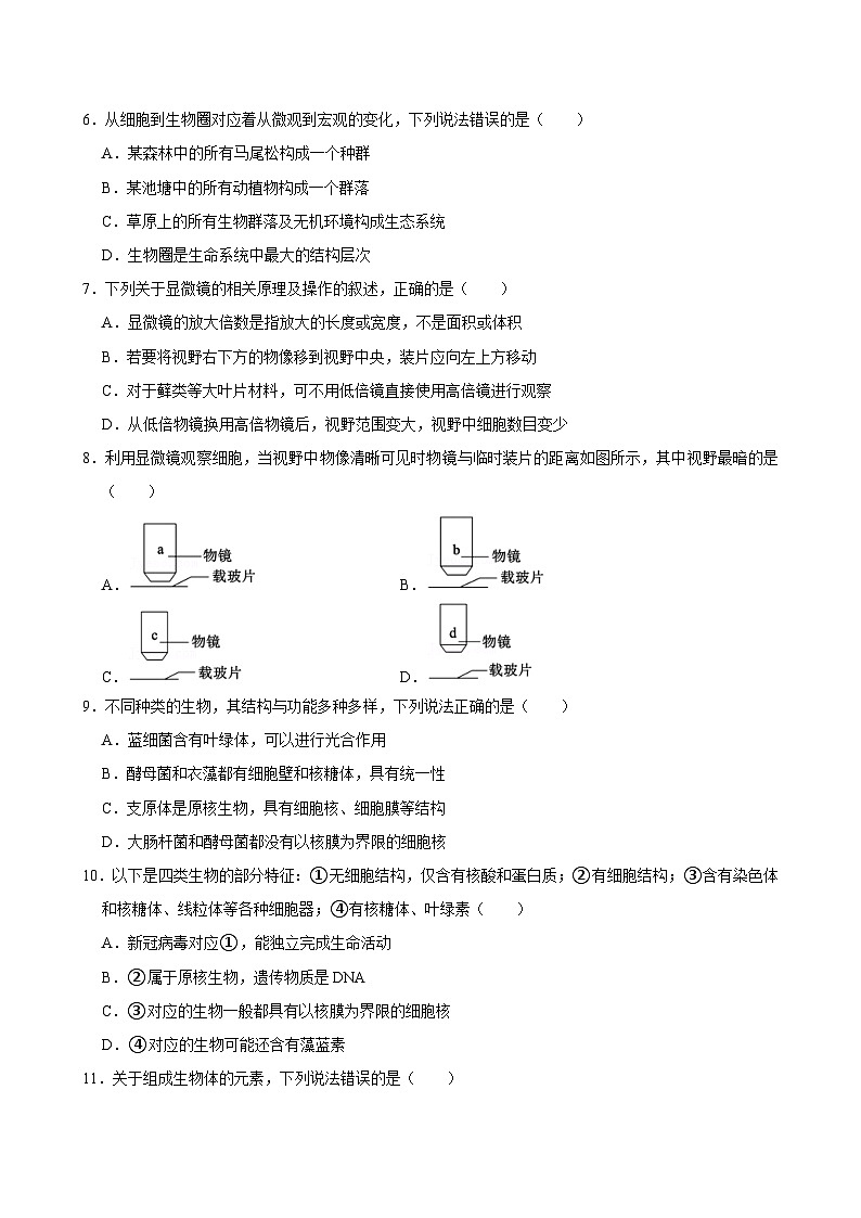 四川省成都市蓉城名校联盟2023-2024学年高一上学期期中生物试卷第2页