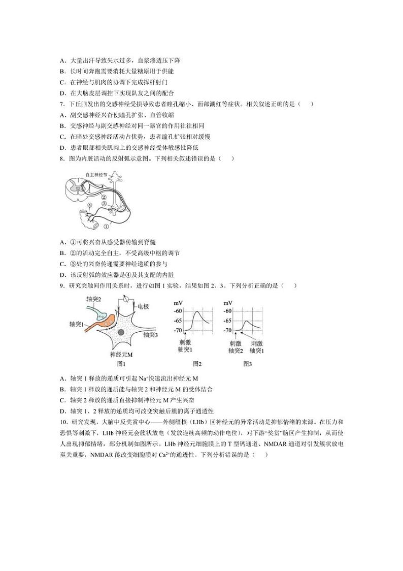 [生物]北京市清华大学附属中学朝阳学校2024～2025学年高二上学期第一学期10月月考试卷(含答案)第2页