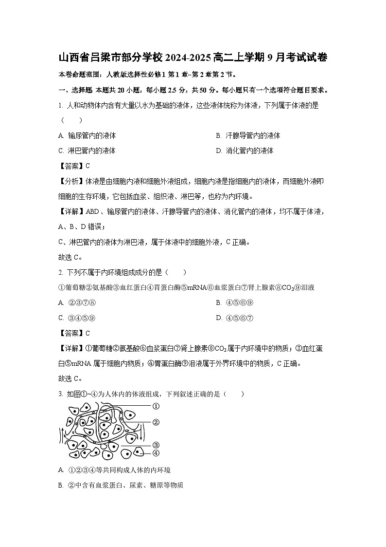 [生物]山西省吕梁市部分学校2024-2025高二上学期9月考试试卷(解析版)第1页
