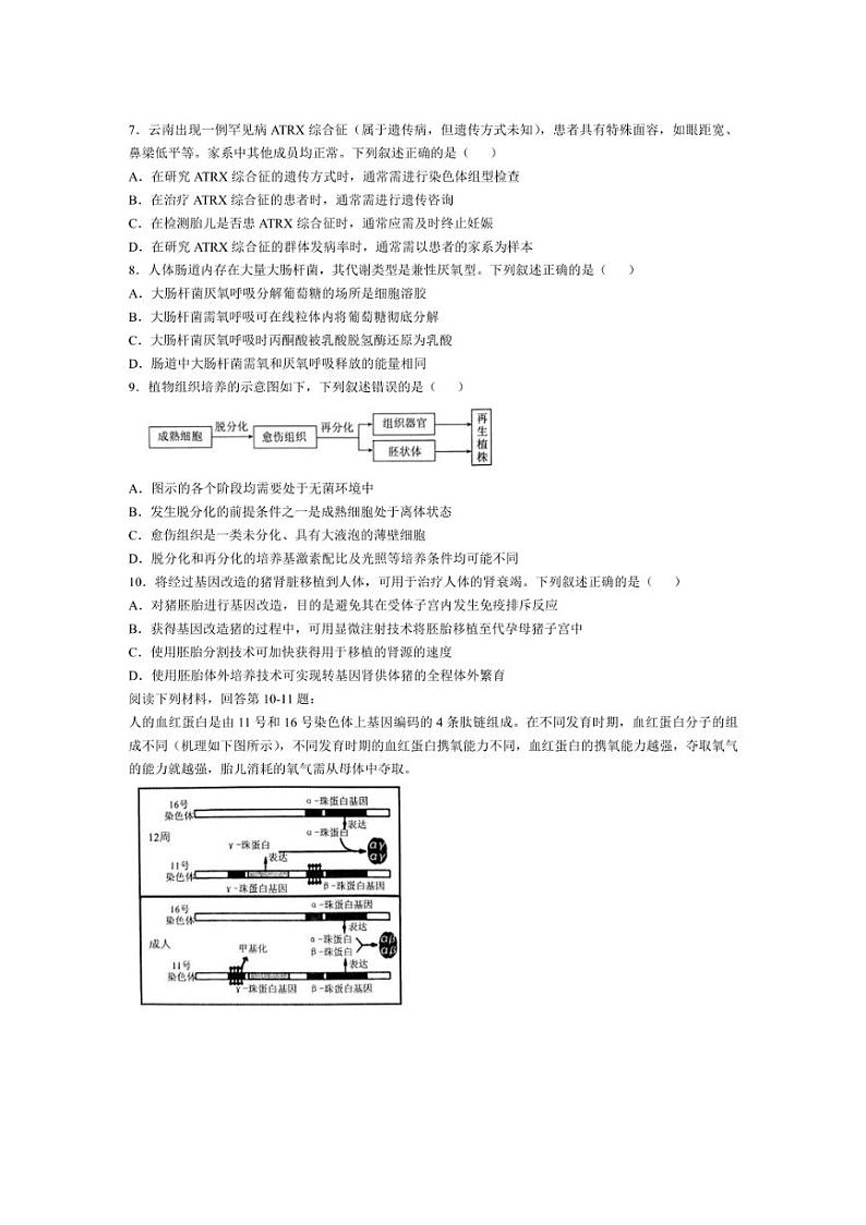[生物]浙江省强基联盟2024～2025学年高三上学期10月联考试卷(含解析)02