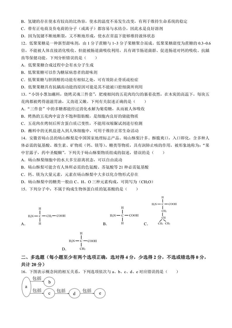 [生物]江西省南昌市第二中学2024～2025学年高一上学期第一次月考试题(有答案)第3页