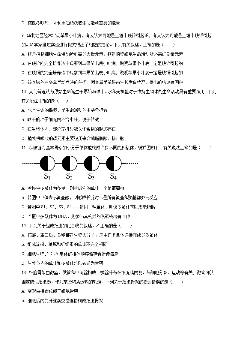 湖南省衡阳市衡阳县部分学校2024-2025学年高一上学期第一次月考生物试题（A卷）（学生版）第3页