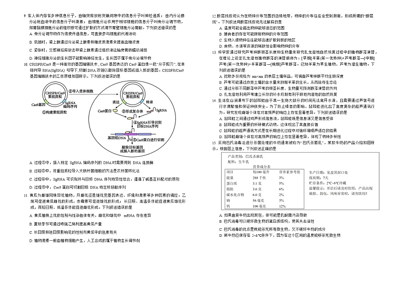 湖北省武汉外国语学校2024-2025学年高三上学期10月考试生物试题（Word版附答案）第2页