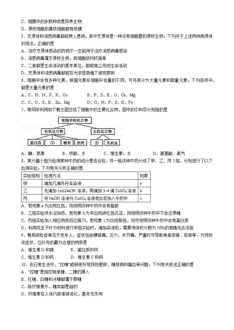 内蒙古名校联盟2024-2025学年高一上学期10月大联考生物试题第2页