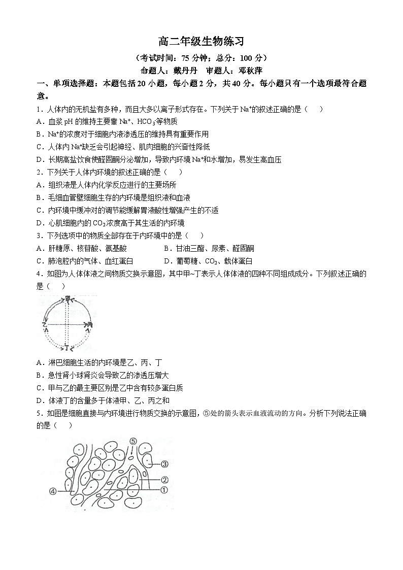 江苏省泰州市海陵区江苏省泰州中学2024-2025学年高二上学期10月月考生物试题第1页