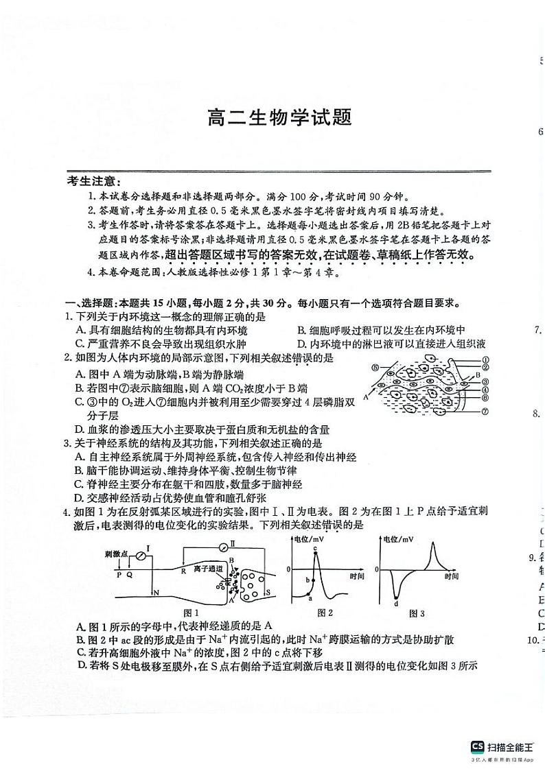 山东省菏泽市鄄城县第一中学2024-2025学年高二上学期10月月考生物试题01