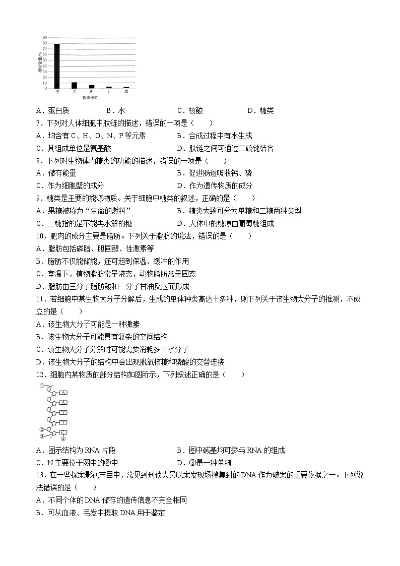 河北省沧州市沧县沧县中学2024-2025学年高一上学期10月月考生物试题(无答案)02