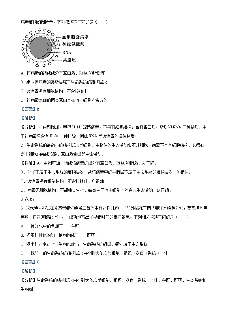 湖南省名校联考联合体2024-2025学年高一上学期第一次联考生物试题（Word版附解析）02