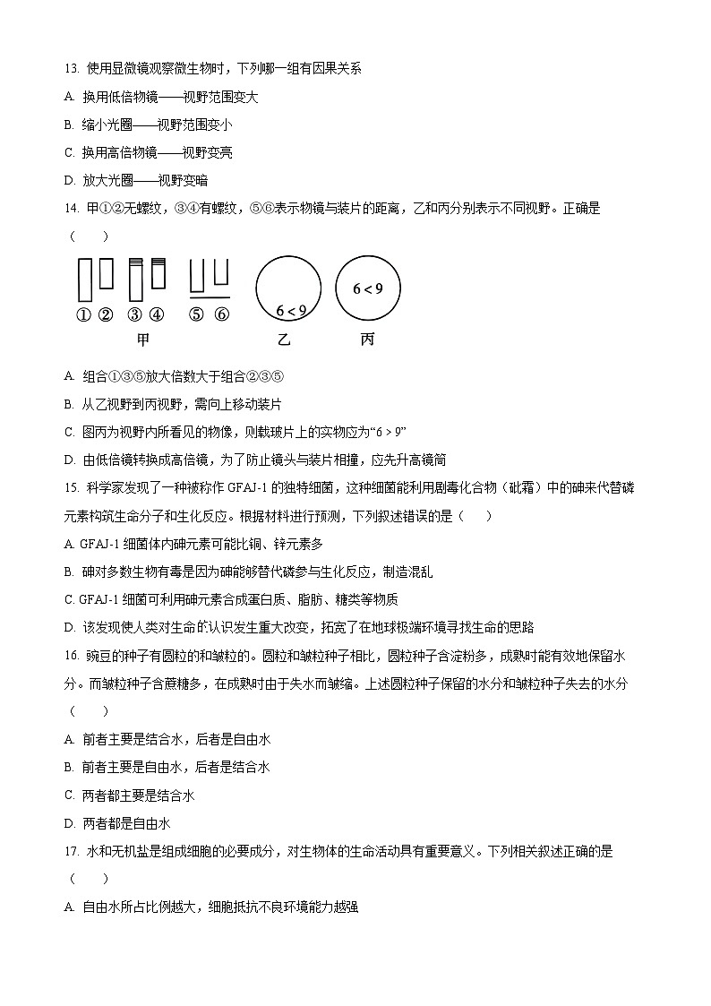 湖北省荆州市沙市中学2024-2025学年高一上学期10月月考生物试题（Word版附解析）03