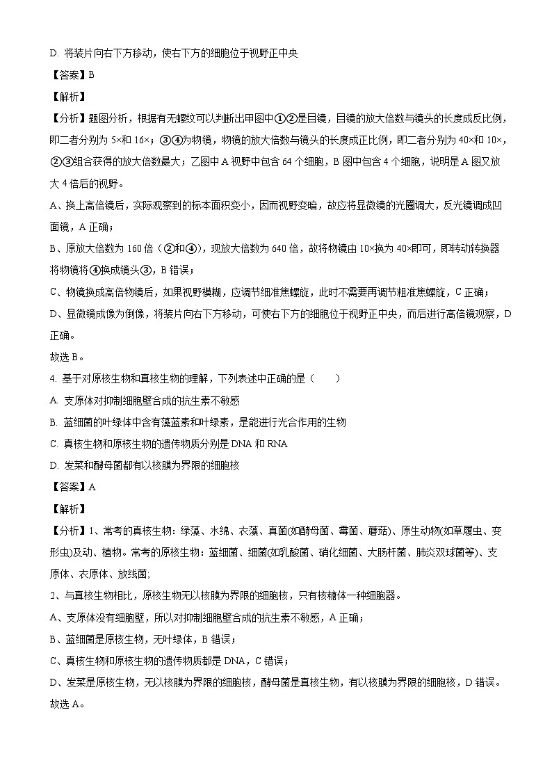 安徽省宣城市郎溪中学2024-2025学年高一上学期第一次月考生物试题（解析版）03