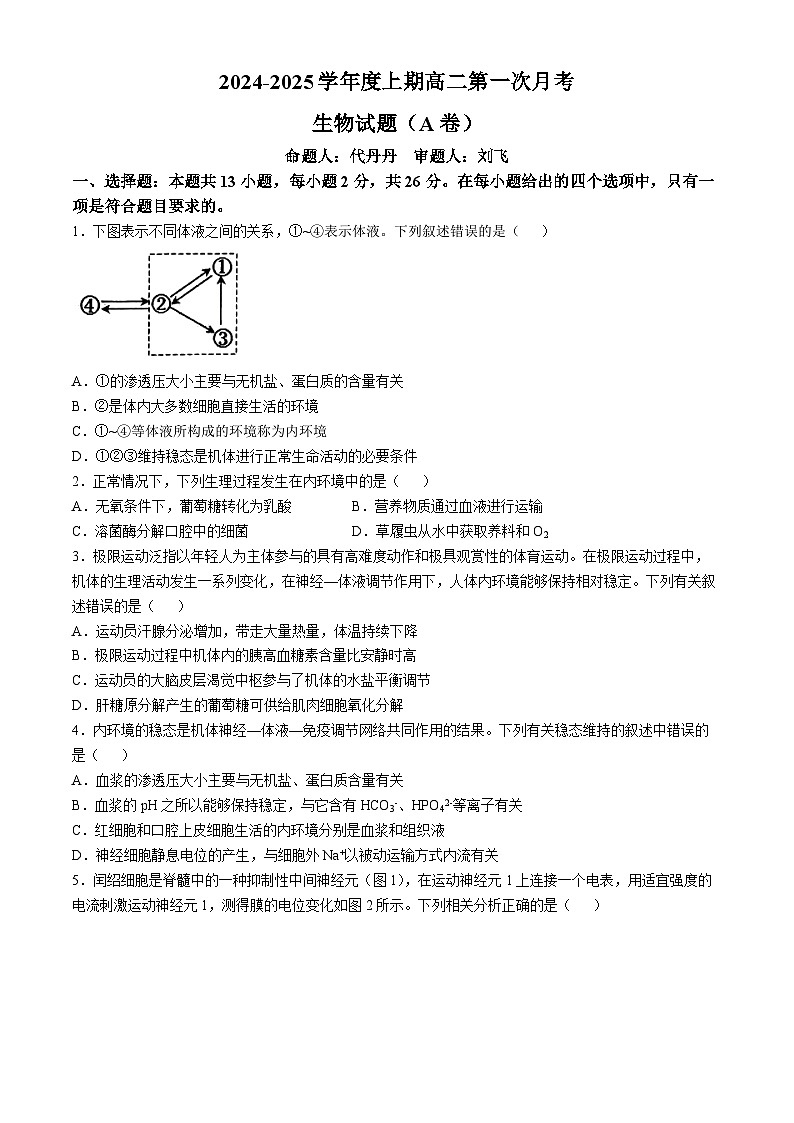 河南省驻马店市河南驻马店经济开发区2024-2025学年高二上学期10月月考生物试题(无答案)第1页
