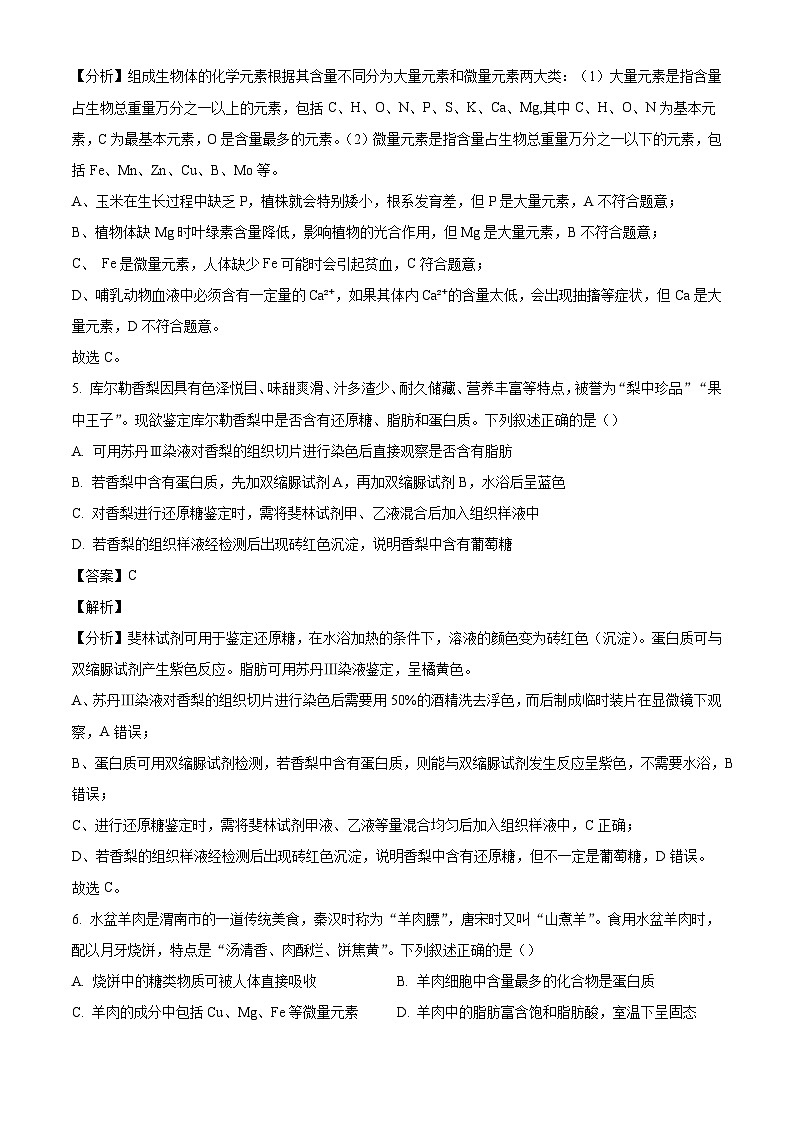 山西省晋中市平遥中学2024~2025学年高一上学期10月月考生物试题（解析版）第3页